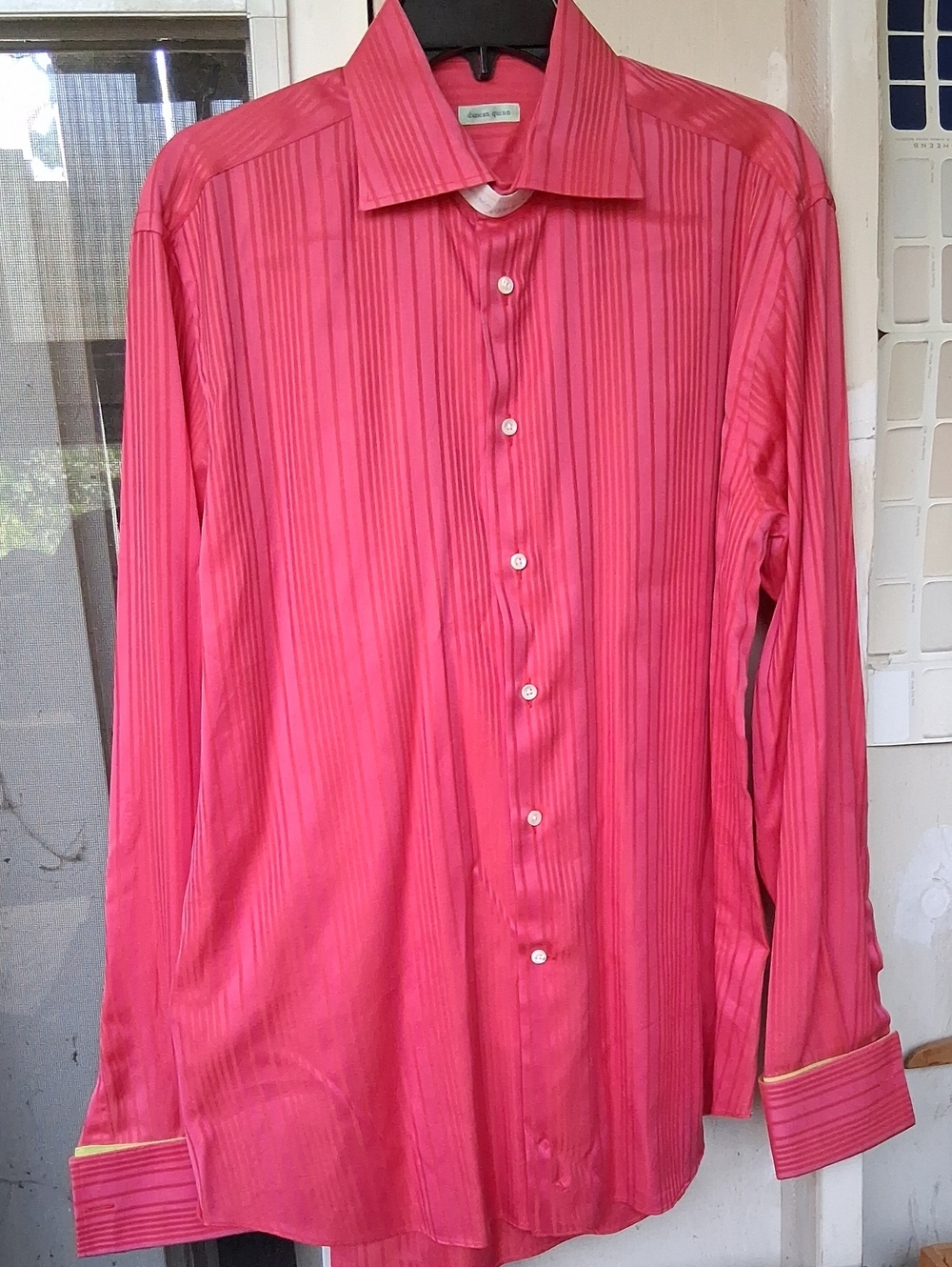 Men's Duncan Quinn Pink Long-Sleeve Dress Shirt with Subtle Stripe 16.5